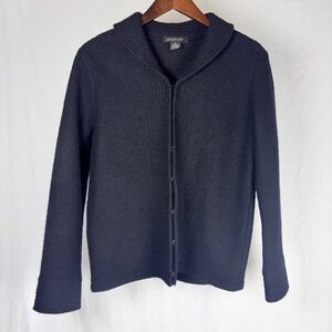 Paraphrase Womens Black Boiled Wool Cardigan Jacket Hook Eye Closure Size M